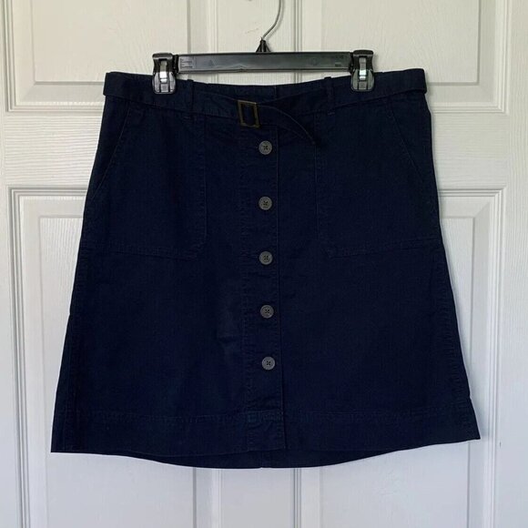 Tommy Hilfiger Size 12 Blue Button Front Skirt Cotton Belted New Without Tag - Picture 1 of 12